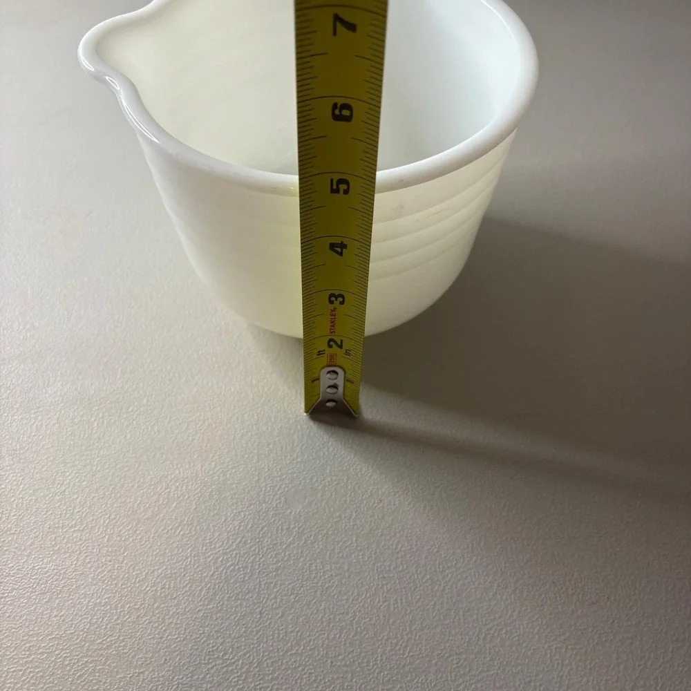 VTG Pyrex General Mills Milk Glass Mixing Bowl Wht Ribbed Pour Spout Made inUSA